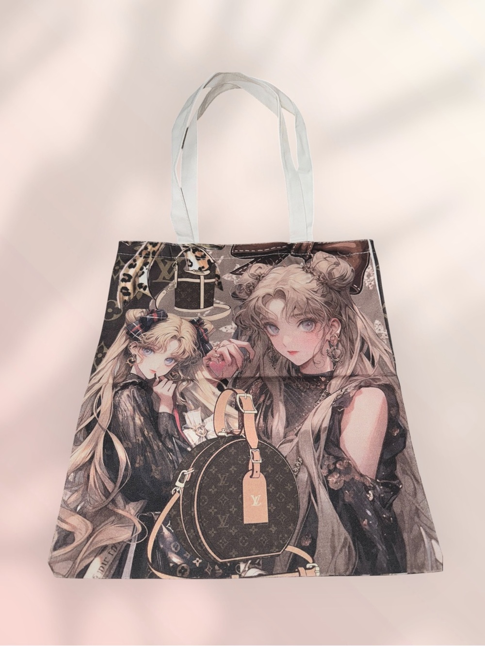 Source Unknown Anime Illustration Tote Bag - Black/Tan/White